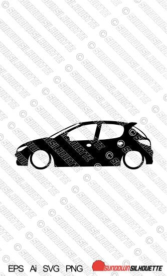 Digital Download lowered car silhouette vector - Peugeot 206 5-door EPS | SVG | Ai | PNG
