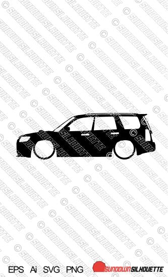 Digital Download car silhouette vector - Lowered Subaru Forester STi, 2nd gen SG / Facelift 2006+| SVG | Ai | PNG