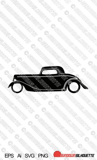 Digital Download vector graphic - 1934 Ford 3-window coupe hot rod car silhouette. EPS | SVG | Ai | PNG