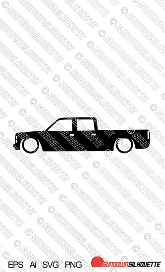 Digital Download vector graphic - Lowered Chevrolet Silverado C1500 Crew cab 1987-1998 EPS | SVG | Ai | PNG