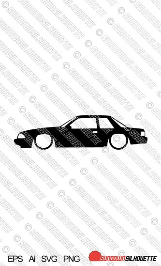 Digital Download vector graphic - Lowered Ford Mustang fox body notchback 1987-1993 EPS | SVG | Ai | PNG