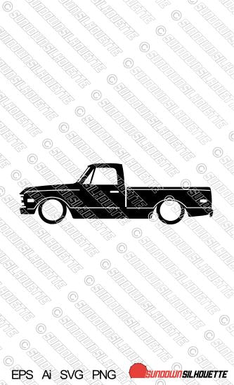 Digital Download lowered car silhouette vector - Chevrolet C10 Short bed 2nd Gen 1967-1972 EPS | SVG | Ai | PNG