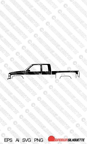 Digital Download vector graphic - Chevrolet C1500 ext cab Stepside Silverado 1987-1998 EPS | SVG | Ai | PNG