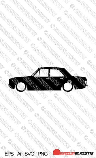 Digital Download lowered car silhouette vector - Ford Cortina MK2 , 4-door EPS | SVG | Ai | PNG