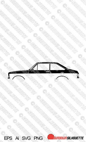 Digital Download car silhouette vector - Ford Escort Mk2, 2-door saloon EPS | SVG | Ai | PNG