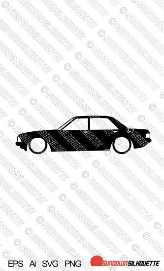 Digital Download lowered car vector - Ford Granada Mk2 saloon 4-door silhouette.  EPS | SVG | Ai | PNG