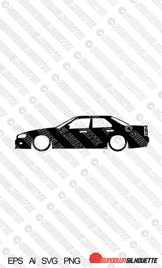 Digital Download Lowered car silhouette vector - Nissan Skyline R34 sedan 4-door EPS | SVG | Ai | PNG