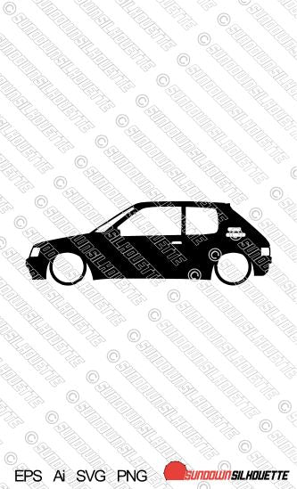 Digital Download lowered car silhouette vector - Peugeot 205 GTI. EPS | SVG | Ai | PNG