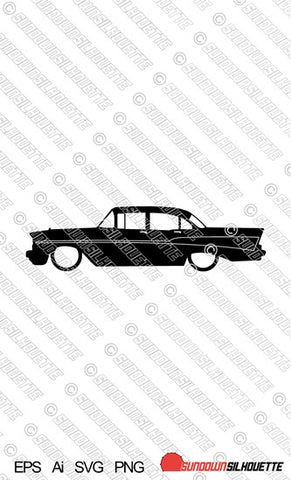 Digital Download car silhouette vector graphic - Lowered 1957 Chevrolet Bel Air 4-door sedan EPS | SVG | Ai | PNG