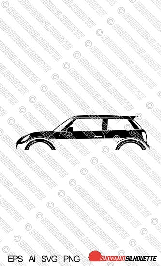 Digital Download car silhouette vector - Mini Cooper S F56 | mk3 | 3rd gen EPS | SVG | Ai | PNG