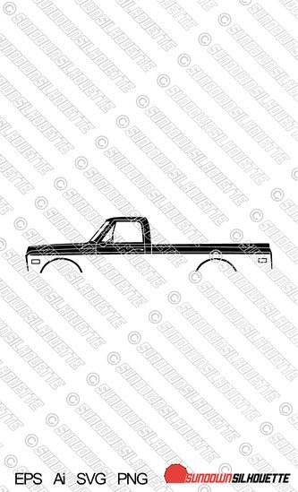 Digital Download vector graphic - Chevrolet C10 2nd gen Long bed 1967-1972 EPS | SVG | Ai | PNG