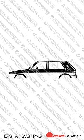 Digital Download vector car silhouette - VW Mk2 Golf GTI 5-door Type 19 EPS | SVG | Ai | PNG